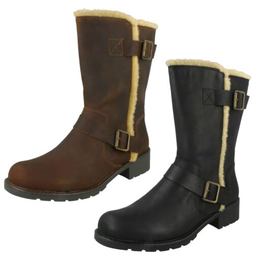 Ladies Clarks Orinoco Art Black Or Beeswax Brown Leather Casual Mid Calf Boots - Afbeelding 1 van 1