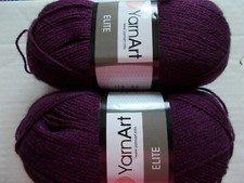 YarnArt Elite yarn, Eggplant 49 , lot of 2, 328 yds ea