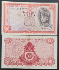 1967 Malaysia 10 Ringgit Banknotes Currency Circulated