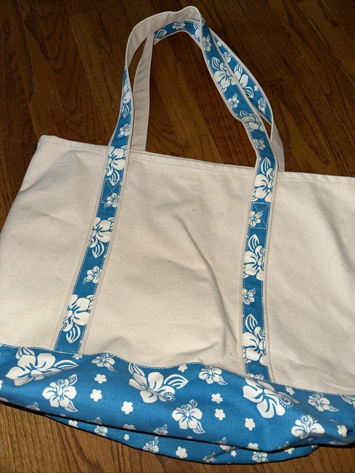 HYP Beach Ocean Blue Floral Oversized Large Canvas Bag Tote Purse ❤️259 - Image 2 of 4