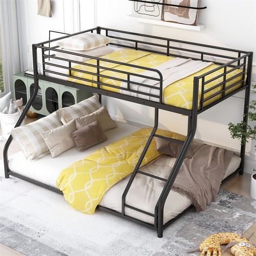 Twin XL over Queen Black Metal Floor Bunk Bed Heavy Duty Bed Frames Kids Adult - Picture 12 of 13