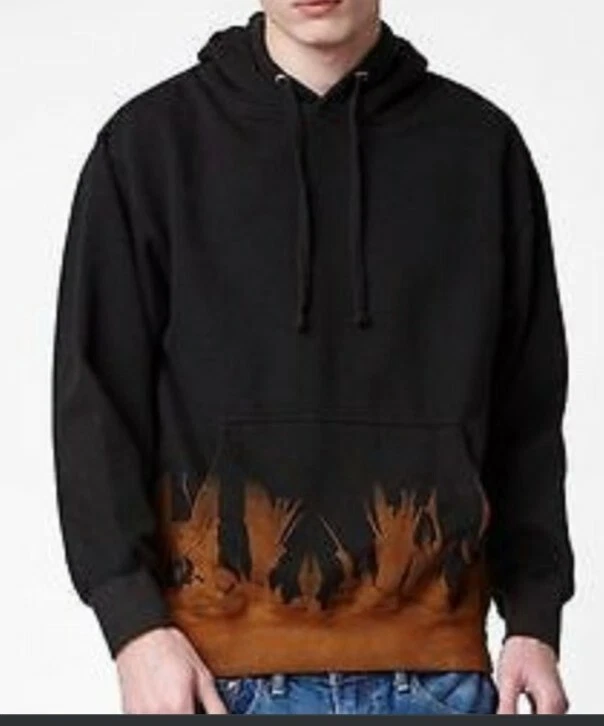 On The Byas PacSun Bleach Dip Flame men s L Skater Hoodie Punk Sweatshirt pocket
