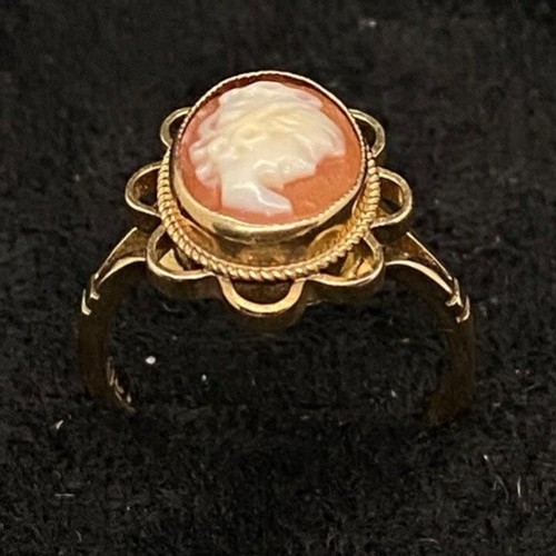 Anello cammeo inglese vintage anni 70 | oro giallo 9 carati | cammeo conchiglia - Foto 2 di 5
