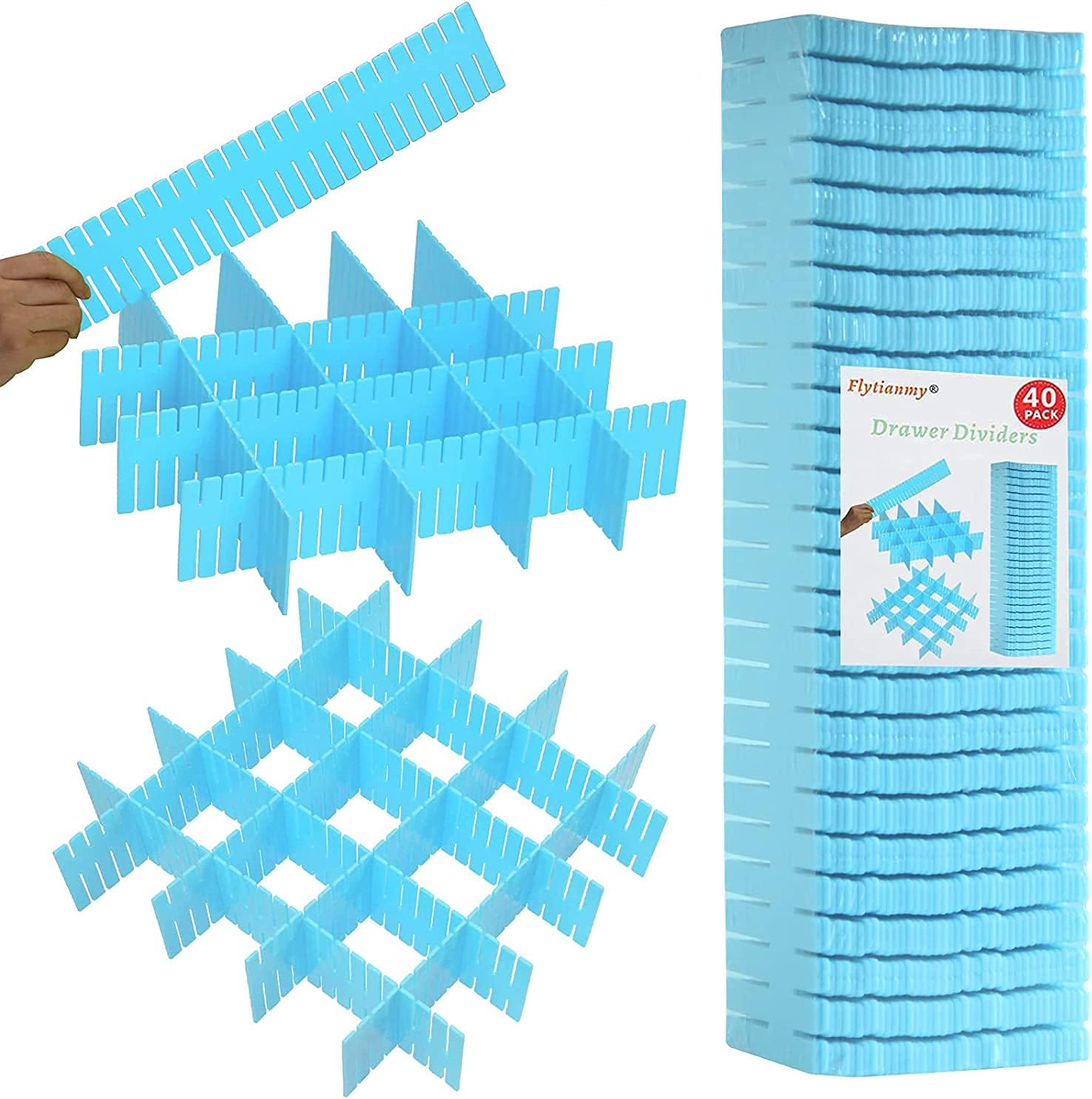 40Pcs Drawer Dividers, Adjustable Drawer Organizer for Socks, Underwear, Makeup,