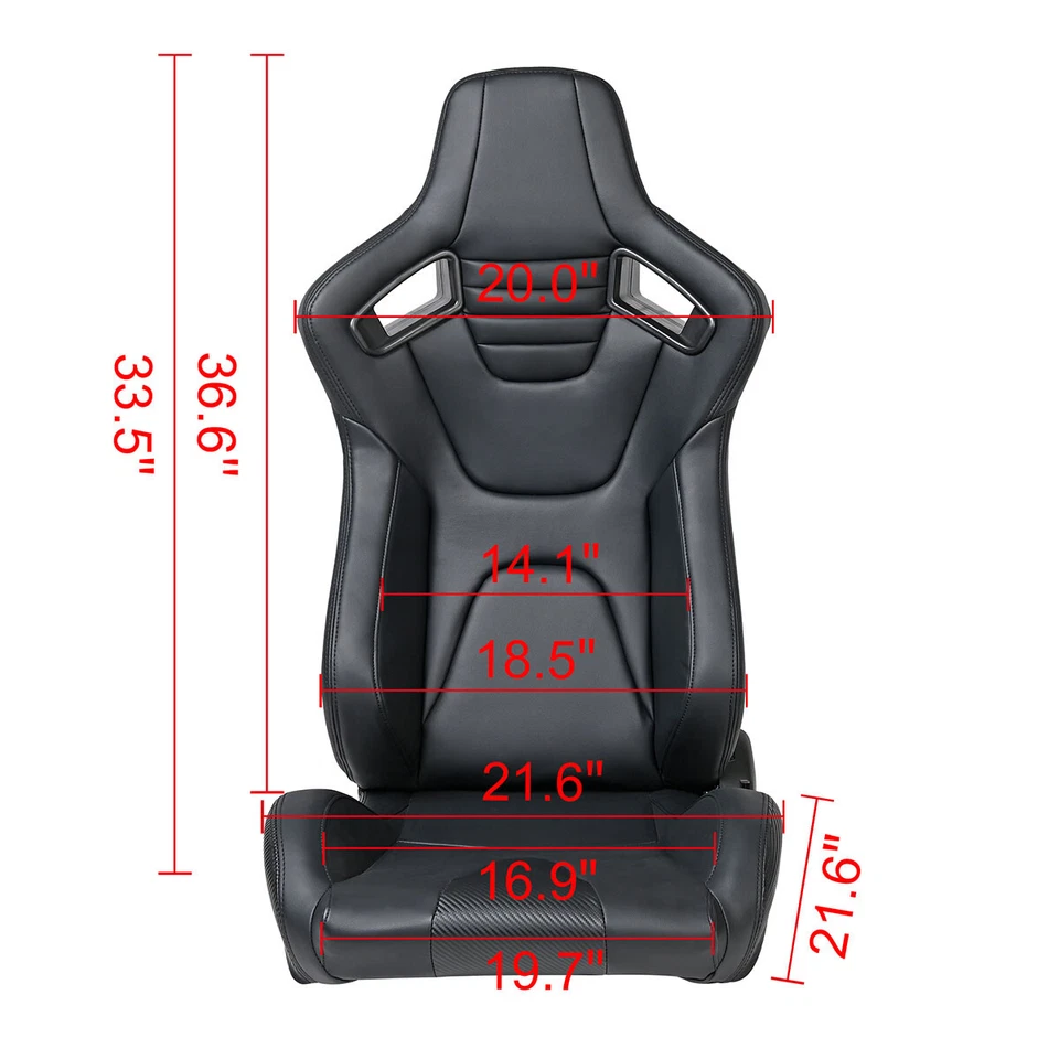 Universal Racing Seats Faux Leather Car Bucket Seats with 2 Sliders Adjustable — 第 3/4 张图片