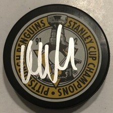ULF SAMUELSSON SIGNED PITTSBURGH PENGUINS 91/92 STANLEY CUP PUCK W/ CASE COA