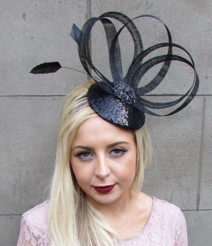 Black Sinamay Feather Fascinator 