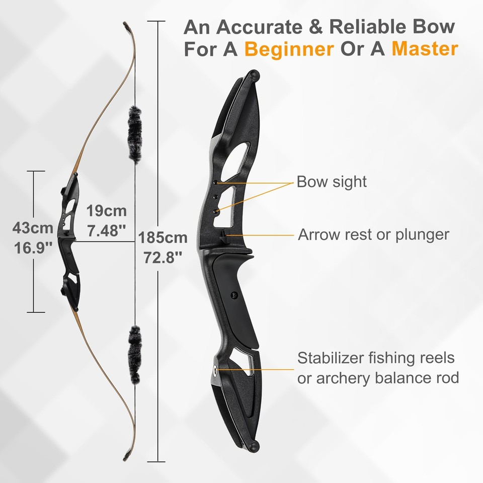 45 Lbs Recurve Bow Set 72'' Archery Bow and Arrow Adult Right Handed