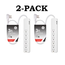 GE 6-Outlet 3ft. Surge Protector, White 2 Pack 