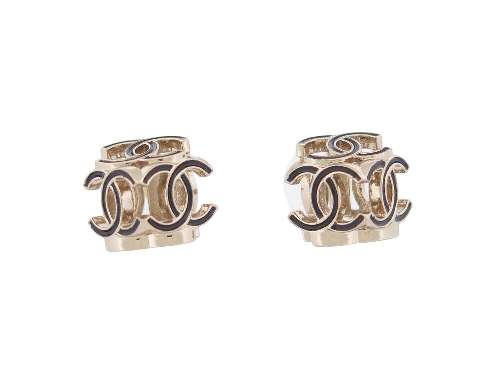 Chanel Puces Cube Logo CC Boucles d'Oreilles en Métal Doré