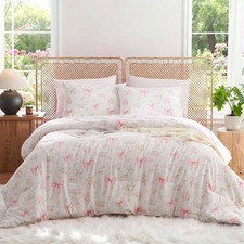 Pink Bow Comforter Set Full 3Pcs Pink Floral Bedding Set for Girls Kids Cute