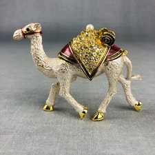 Cammello Trinket Box Statuina Metallo Smalto Dorato Strass 4x3” Cammello Pin-up Bonus