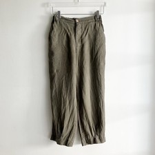 Grae Cove Womens Size Small 100 Linen Pants Olive Green Brown Trousers Summer