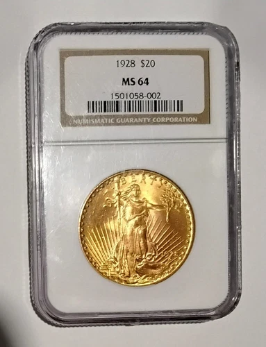 1928 NGC MS64 $20 GOLD ST GAUDENS DOUBLE EAGLE GOLD COIN BRILLIANT UNC PRE-1933