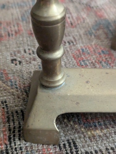 Vintage Brass Andirons Fireplace Log Holder Cast Iron Fire Dog Set Antique Art - Picture 8 of 21