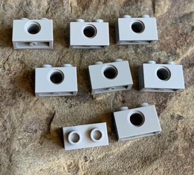 Lego Technic Brick 1 x 2 with Hole. Light Grey. Used. #3700.