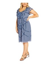 ADRIANNA PAPELL Womens Blue Lined Back Short Sleeve Sheath Dress Plus 20W