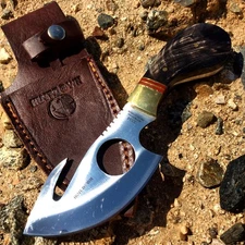 7"" Huntdown Full Tang Skinner Knife with Fore Finger grip and Leather Sheath