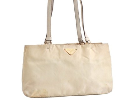 Authentic PRADA Vintage Nylon Leather Shoulder Hand Bag Purse Beige 367AA