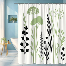 Boho Floral Shower Curtain in Black and Green Design