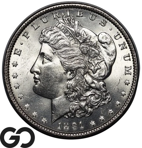1891 Morgan Silver Dollar Coin, Solid Gem BU++ Semi-Better Date