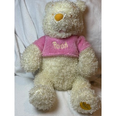 Disney Store Winnie the Pooh Plush Toy Curly Fur Pink Shirt Yellow Orange Nose