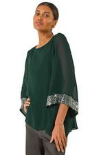 Roman Originals Asymmetric Sequin Cuff Top For Women UK - Ladies Autumn Winter