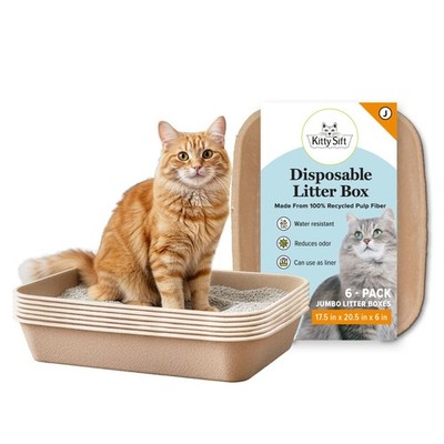 Kitty Sift (6-Pack) Disposable Cat Litter Box, Sustainable, Clean - Jumbo, 6-Pac