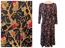 Unique Vintage Womens NWT Size 14 Nicole Navy Multicolor Owls Print Swing Dress