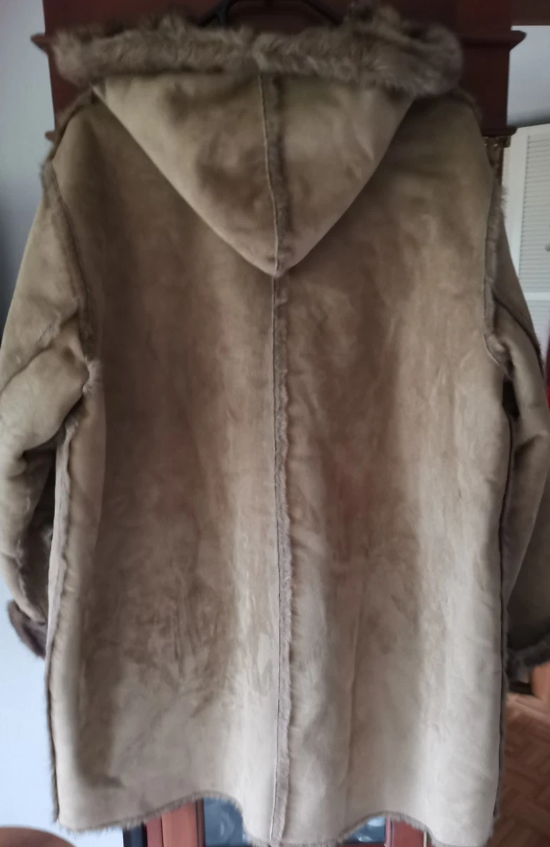 Damen Long Wendejacke, Kapuze, Velourlederimitat/Nerz Webpelz, Gr XL