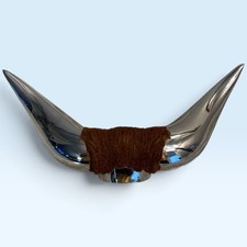 Chrome Bull Horns Hood Ornament 9 Inch Rare With Harware
