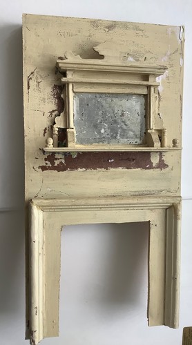 Vintage dolls house fireplace surround / frame with mirror