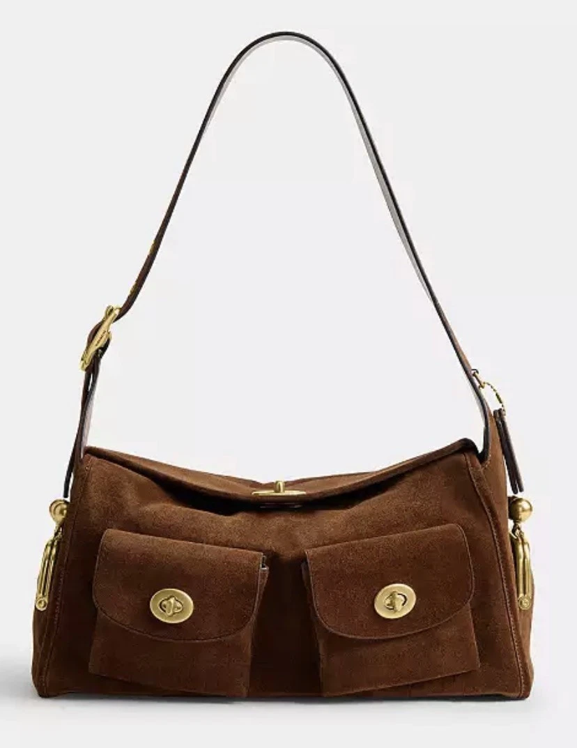 archive coach grunge shoulder bag brown Coach Suede Shoulder Bags 