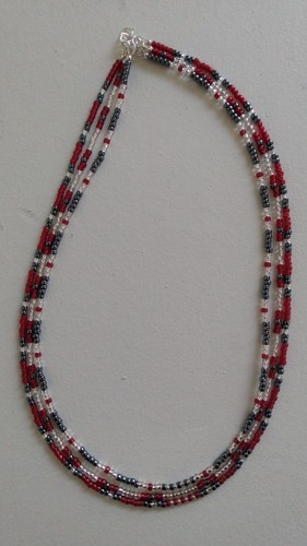 Japanese Toho Beads 3mm Red White Blue Americana 3 Strand 21" Necklace Handmade - Picture 7 of 22
