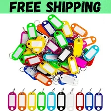 60 Pack Plastic Key Tags, Flexible Key Labels with Split Ring Label Window, Key