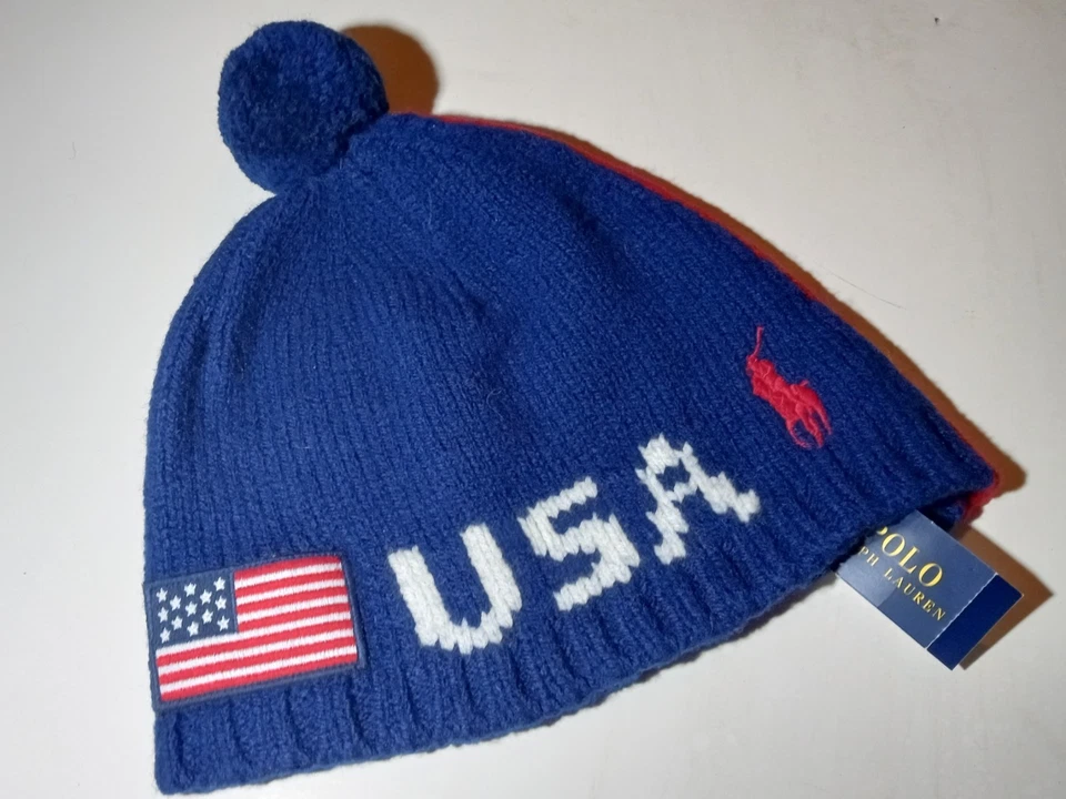 Nuevo con etiquetas Polo Ralph Lauren 2018 Equipo Olímpico EE. UU. Lana Estadio Sombrero Gorro L XL Azul Rojo Foto 2 de 4