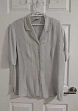 SASH Authentic Femminile Light Grey 100% Silk Jacquard Blouse Quiet Luxury Sz 18