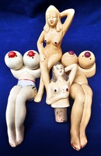 Vintage Japanese Figural Bottle Stoppers & Salt Pepper Shakers Risqu&eacute; Barware