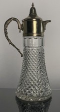 Art Deco Diamond Point Crystal Silver Plate Wine Pitcher with Lid