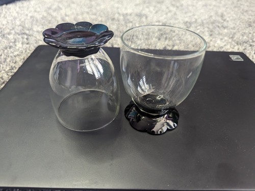 Art Deco Weston Glass Lily Pad foot Black Cordial Sherry Clear Glasses Set of 2 - Picture 3 of 5