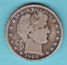 1908  S     BARBER HALF DOLLAR  90% Silver  Better Date