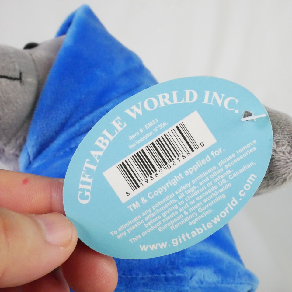 Gray Seal Sea Lion Plush Toy 13" Stuffed Animal Beanie I Love San Diego