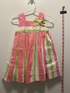 Savannah 12 Month Baby Girls Dress Pink White Green Stripe NWOT Bow Sundress