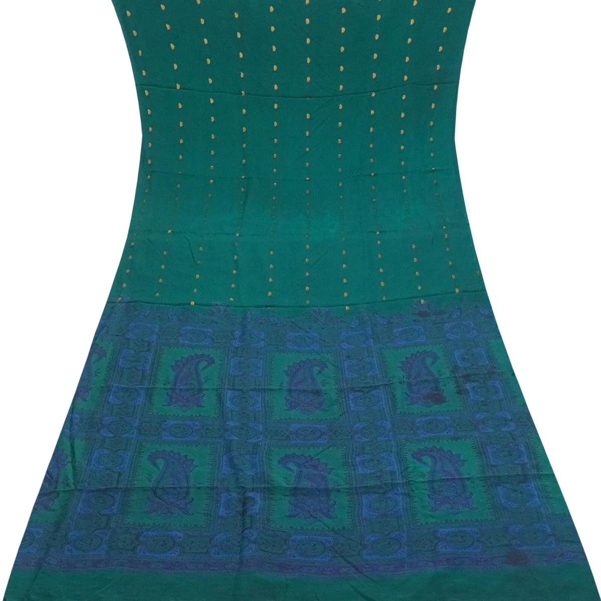 Tissu Sari Vintage Soie Bleu - 4.6 Mètres, 44" Large, Loisirs Créatifs