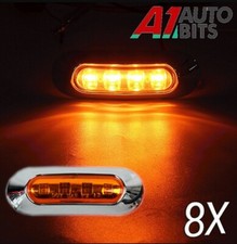 24V Led Amber Orange Side Marker Lights 3.5" X8 Chrome Bezel Truck Lorry Trailer