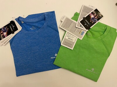 2 Ron Hill pure running tops Size S.   Green and Blue BNWT