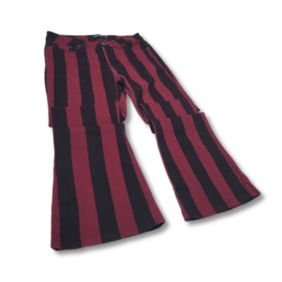 Gothicana By Emp Cotton Trousers Size W27 L26 Gothic Style Dark-Red Striped