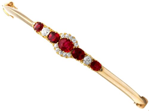 Antique 1.95Ct Ruby and 0.40Ct Diamond 15k Yellow Gold Bangle - Picture 1 of 10
