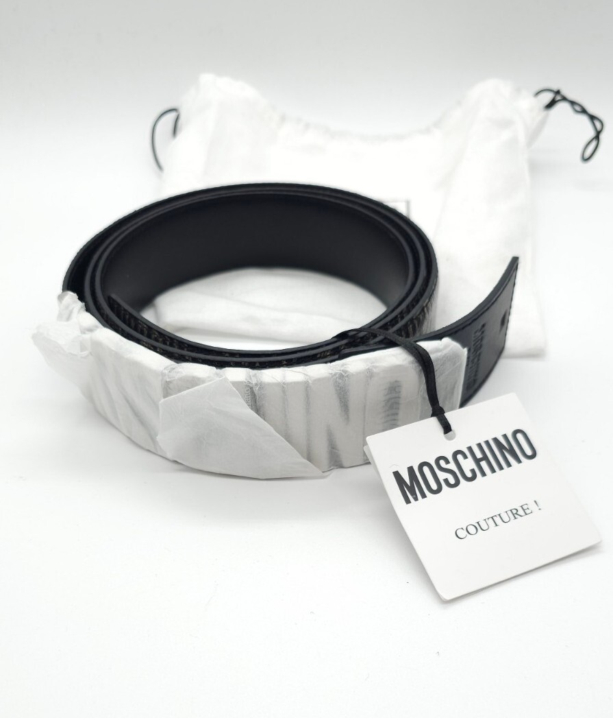 MOSCHINO Couture AEFFE All-Over Logo Buckle Leather Belt