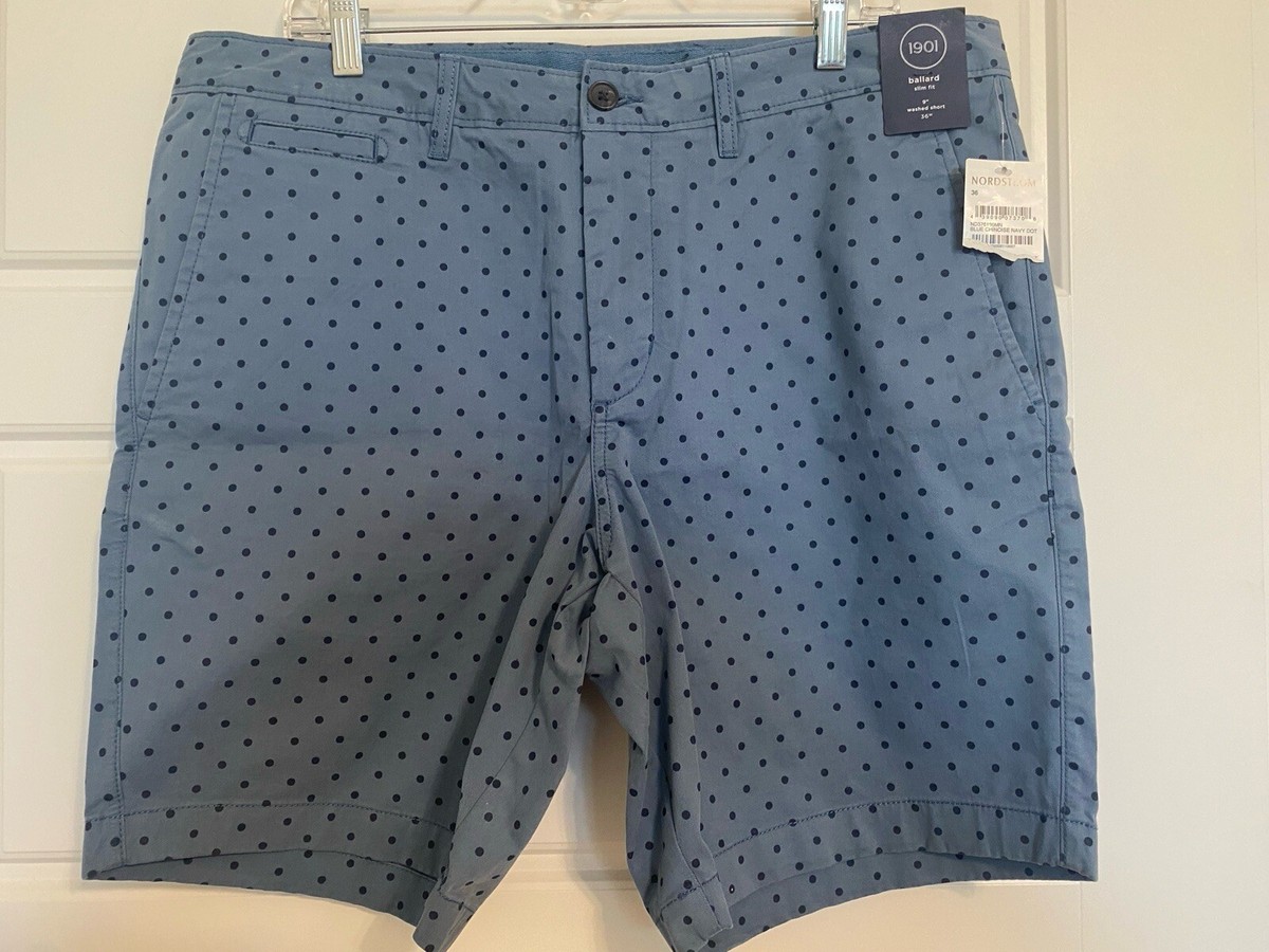 NWT 1901 Mens Ballard Slim Fit Shorts Blue w/ Navy Polka Dot Size